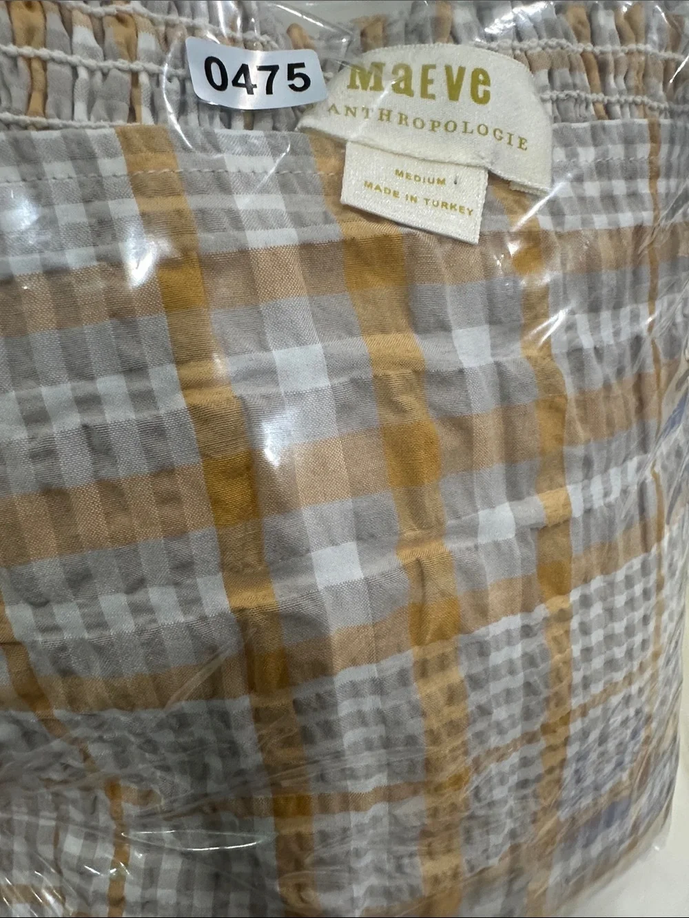 Anthropologie Maeve Plaid Square-Neck Blouse Sz M puff sleeves Casual Travel